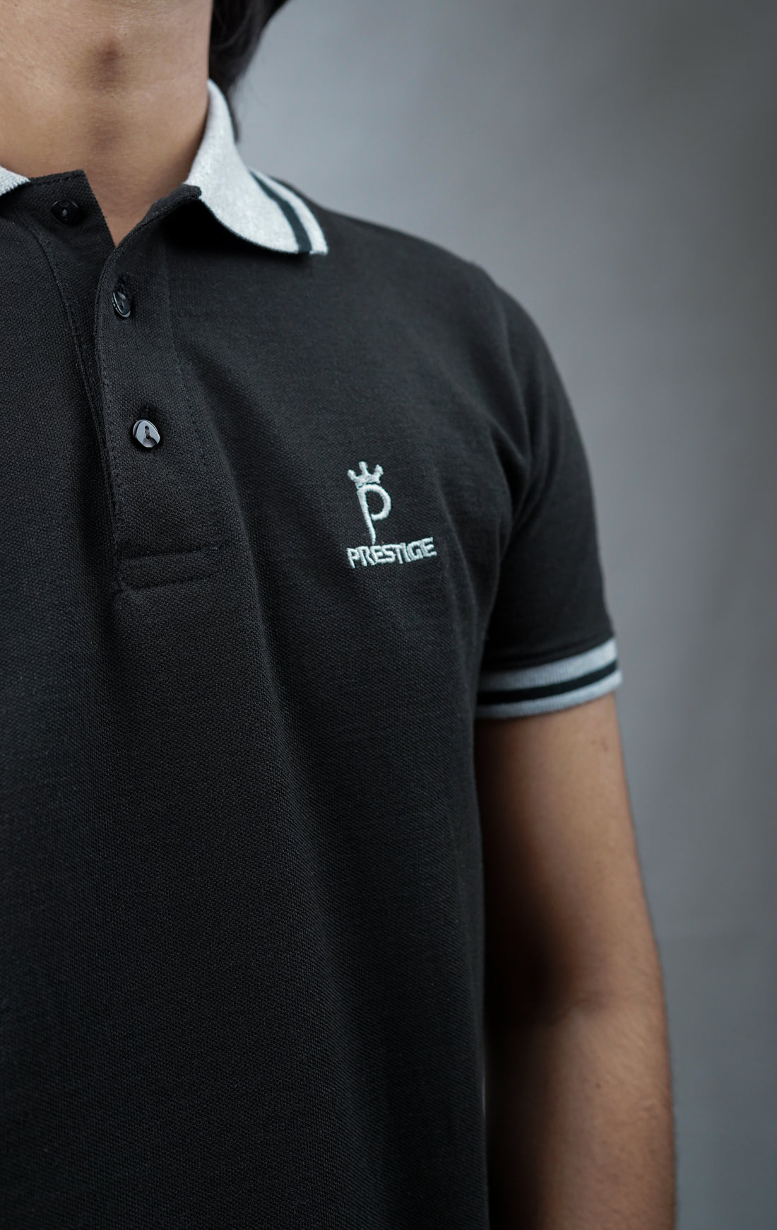 Black With Grey Contrast Collar Polo T Shirt