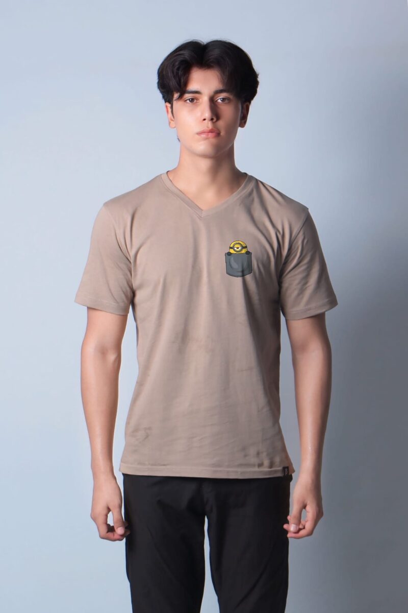 "Pocket Minion" Printed Regular Beige T shirt