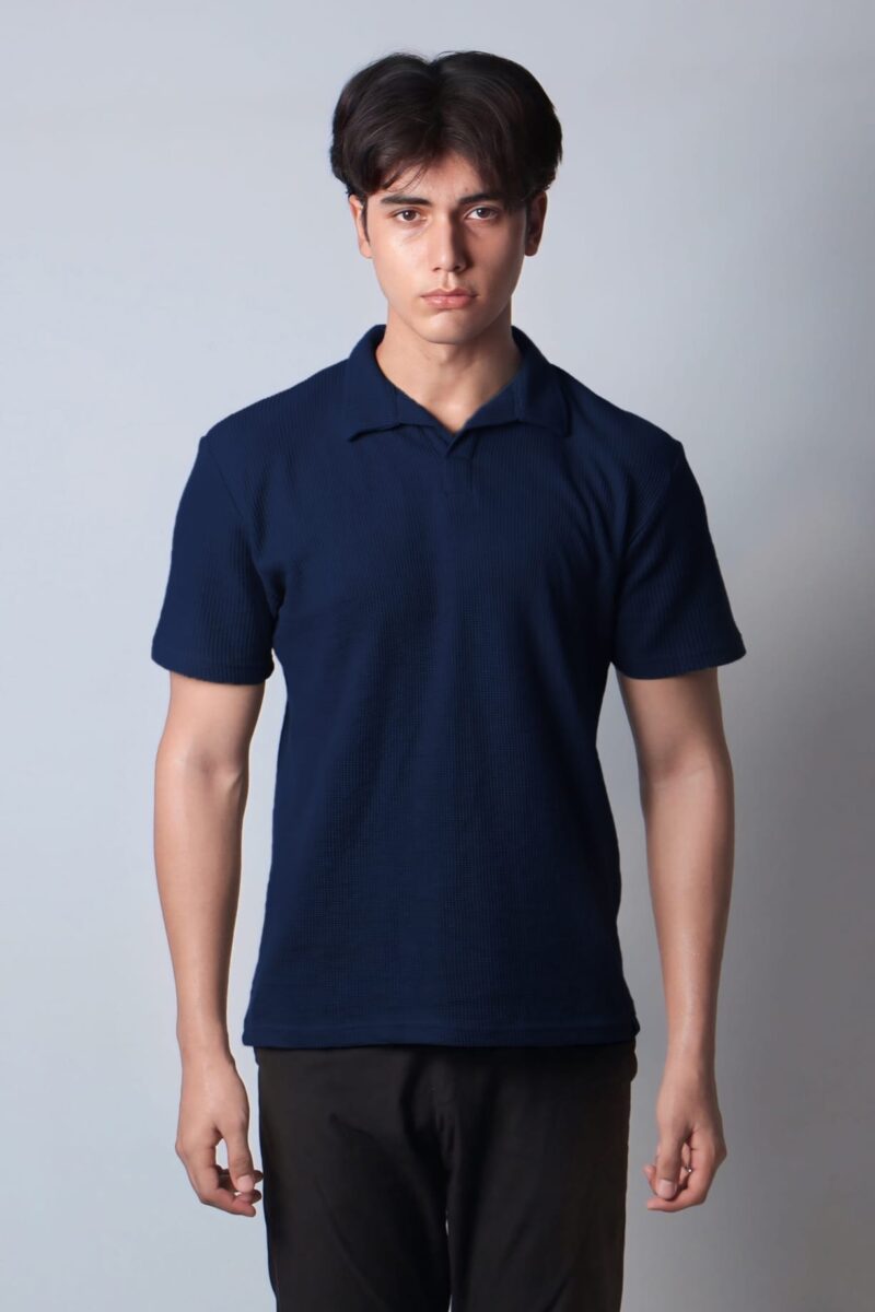Waffle-Knit Revere Navy Polo