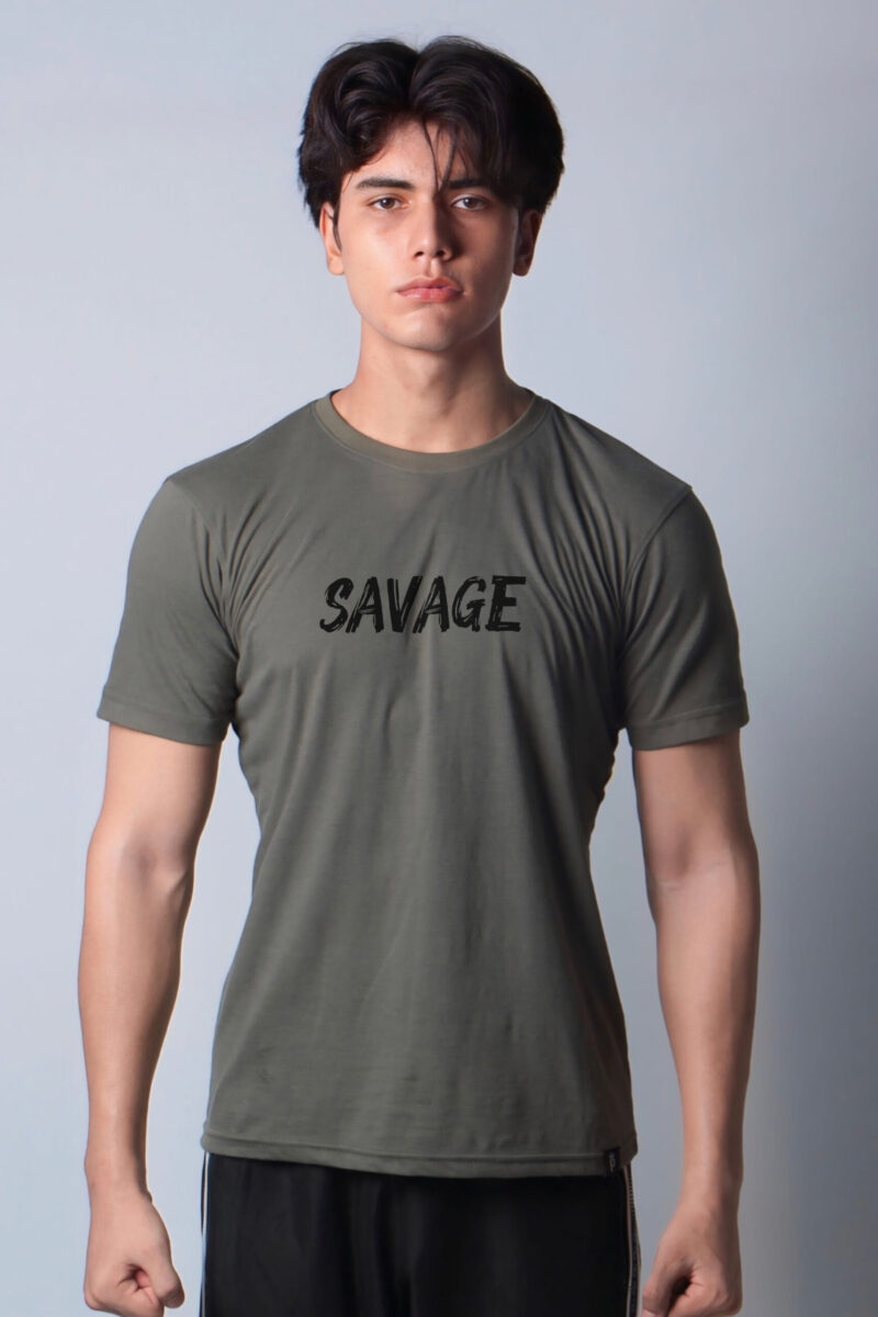 "Savage" Printed Regular Olive T shirt