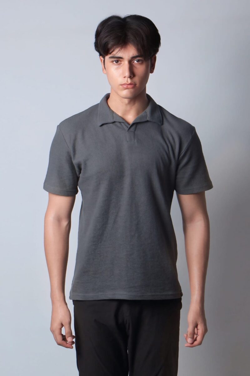 Waffle-Knit Revere Charcoal Polo