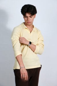 Lemon Waffle Knit Polo Shirt | Full Sleeve - S