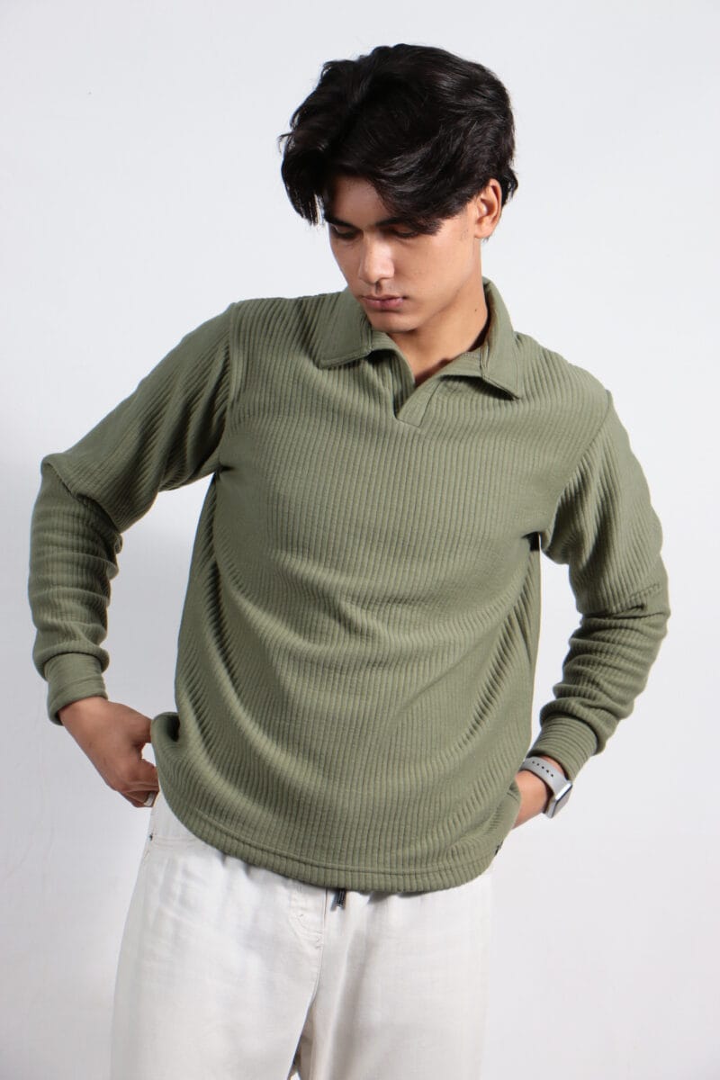 Olive Ottoman Polo Shirt | Full Sleeve