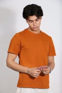 Textured Orange Small Pocket T shirt - S
