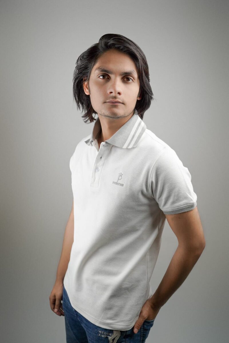 White With Grey Contrast Collar Polo T Shirt