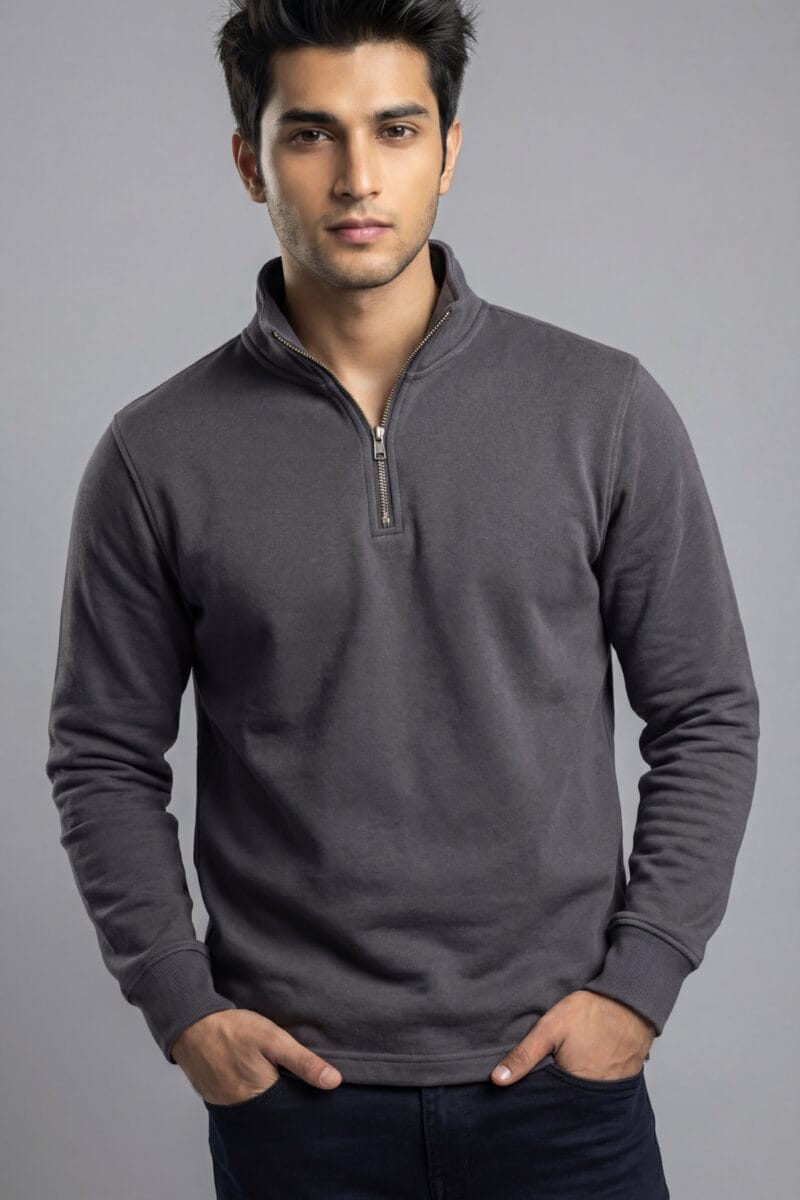 Charcoal Zipper Mock Neck