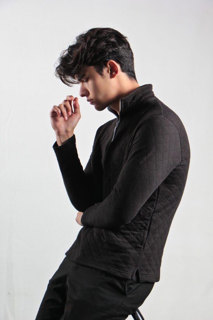 Quilted Black Zipper Mock Neck