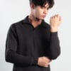 Textured Black Full Sleeves Polo