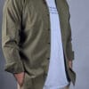 Olive Linen Blend Button Down Shirt