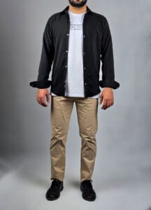 Linen Blend Snap Button Down Black Shirt - M