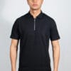 Black Drop Needle Zipper Polo Shirt