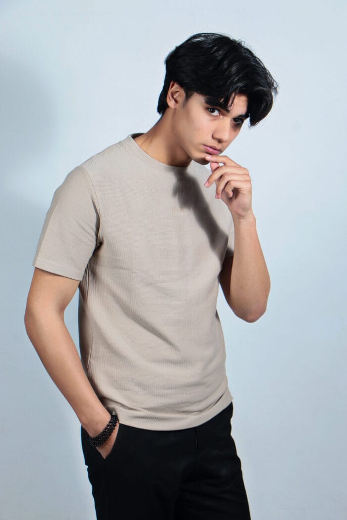 Beige Textured Prestige Round Neck Shirt - Image 2